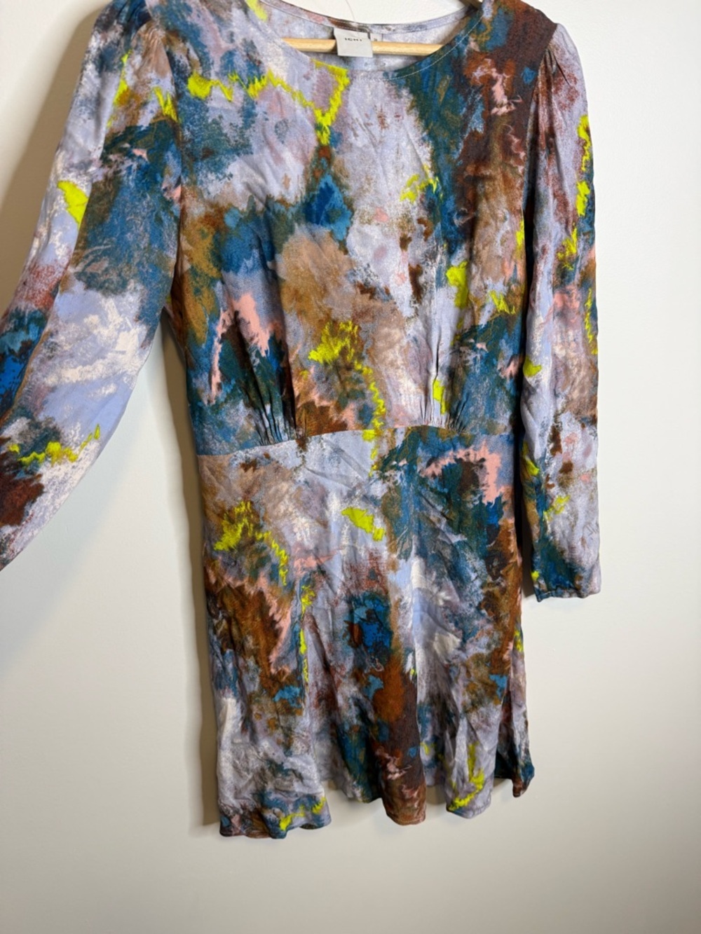 ICHI Abstract Multi-Color Long Sleeve Fit & Flare Dress size 36 - Picture 6 of 8